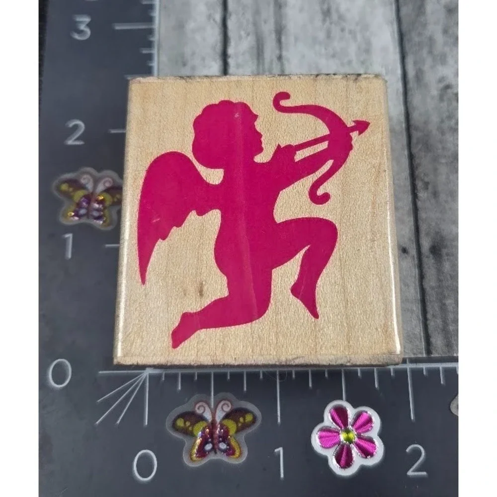 Cupid Silhouette Arrow Love Valentines Rubber Stamp Wood #i50